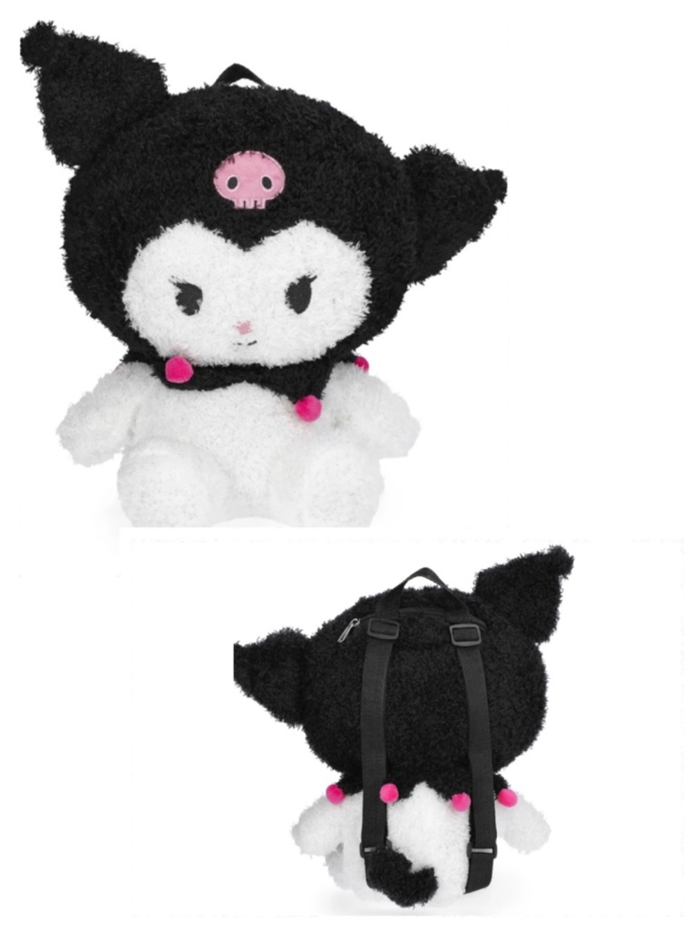 Kuromi Plush backpack- Sanrio hello kitty Black & White with Pink Accents